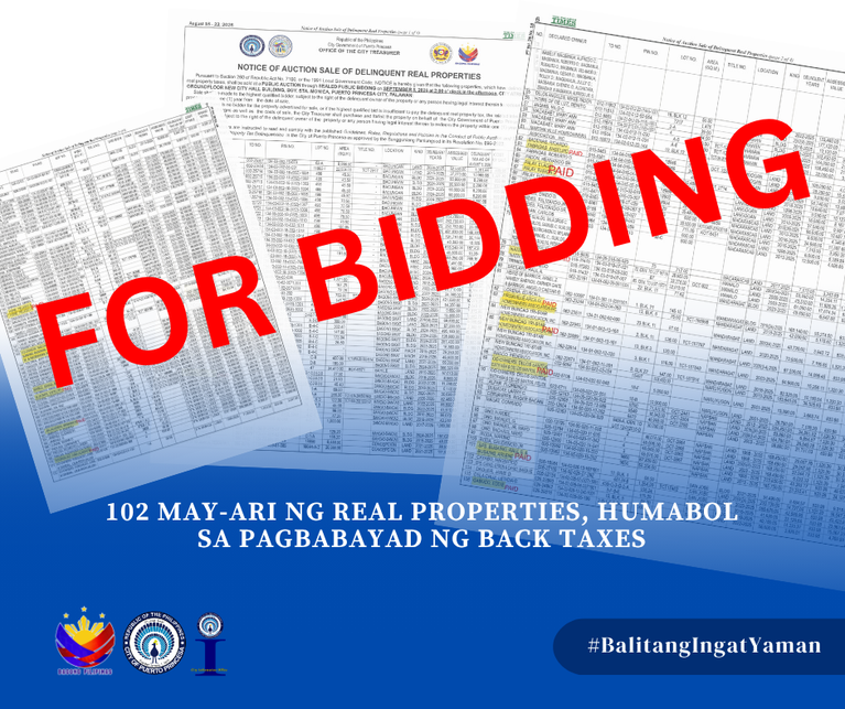 102 MAY-ARI NG REAL PROPERTIES, HUMABOL SA PAGBABAYAD NG BACK TAXES